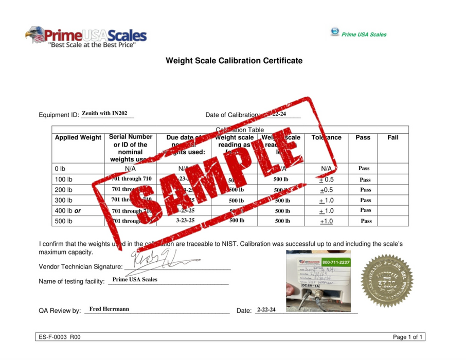 Certificate of Calibration (Official Record)
