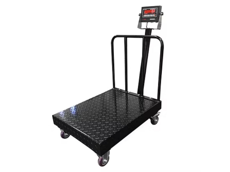 Optima Scale OP-915 Diamond Plate Bench Scale with Wheels and Backrail For Industrial Weighing