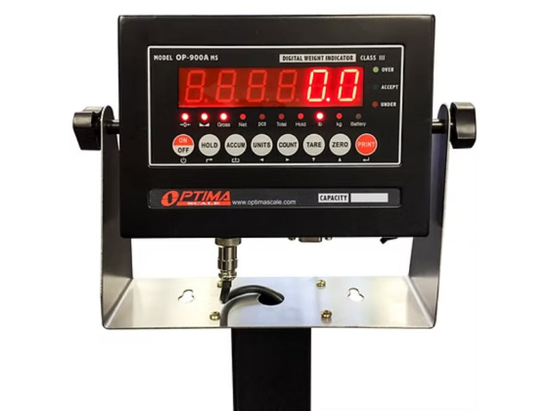 Optima Scale OP-915 Diamond Plate Bench Scale with Wheels and Backrail For Industrial Weighing