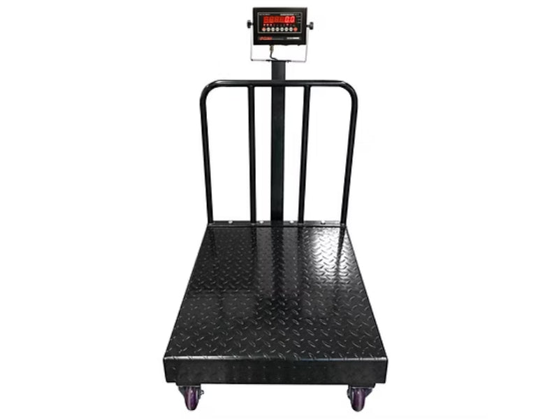 Optima Scale OP-915 Diamond Plate Bench Scale with Wheels and Backrail For Industrial Weighing