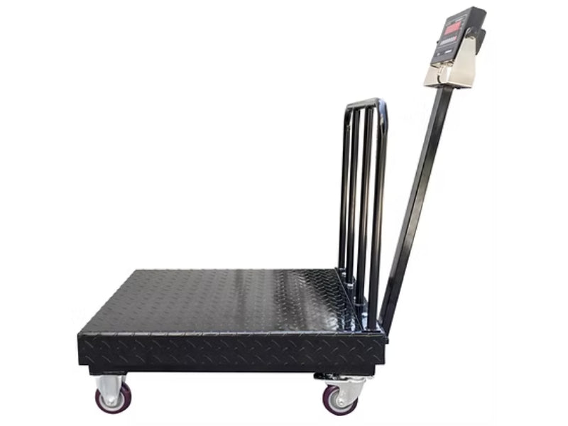 Optima Scale OP-915 Diamond Plate Bench Scale with Wheels and Backrail For Industrial Weighing