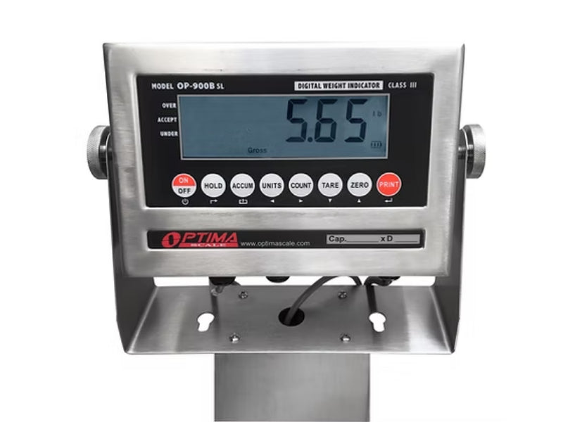 Optima Scale OP-915SS Stainless Steel Washdown Bench Scale with Wheels and Backrail For Industrial Weighing