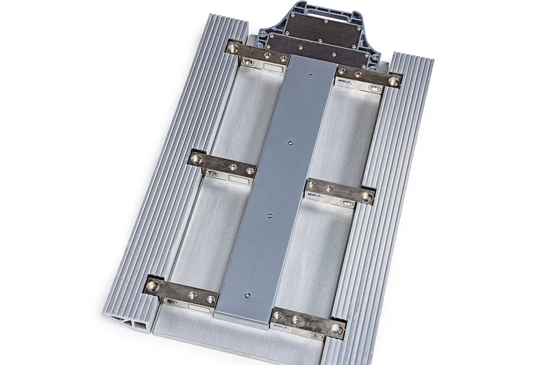 View of the underside of the Walz Scale AXW-20 Portable Axle Scale, showing the load cells.