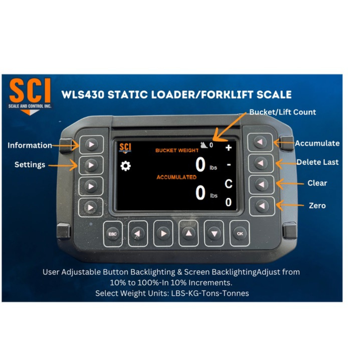 SCI WLS430 Static Loader Scale for Wheel Loaders, Skid Steers & Forklifts